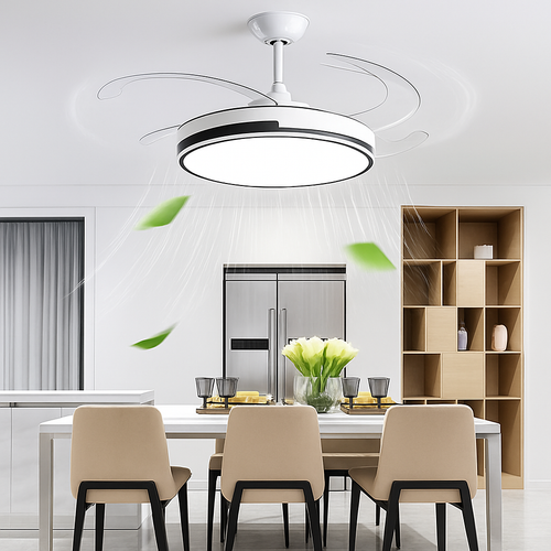 ventilateur de plafond invisible avec lumière lustre suspension ménage - vue 2 sur 14