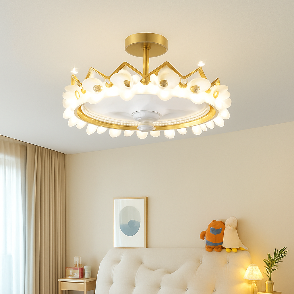Modern LED ceiling fan with remote control and decorative lighting