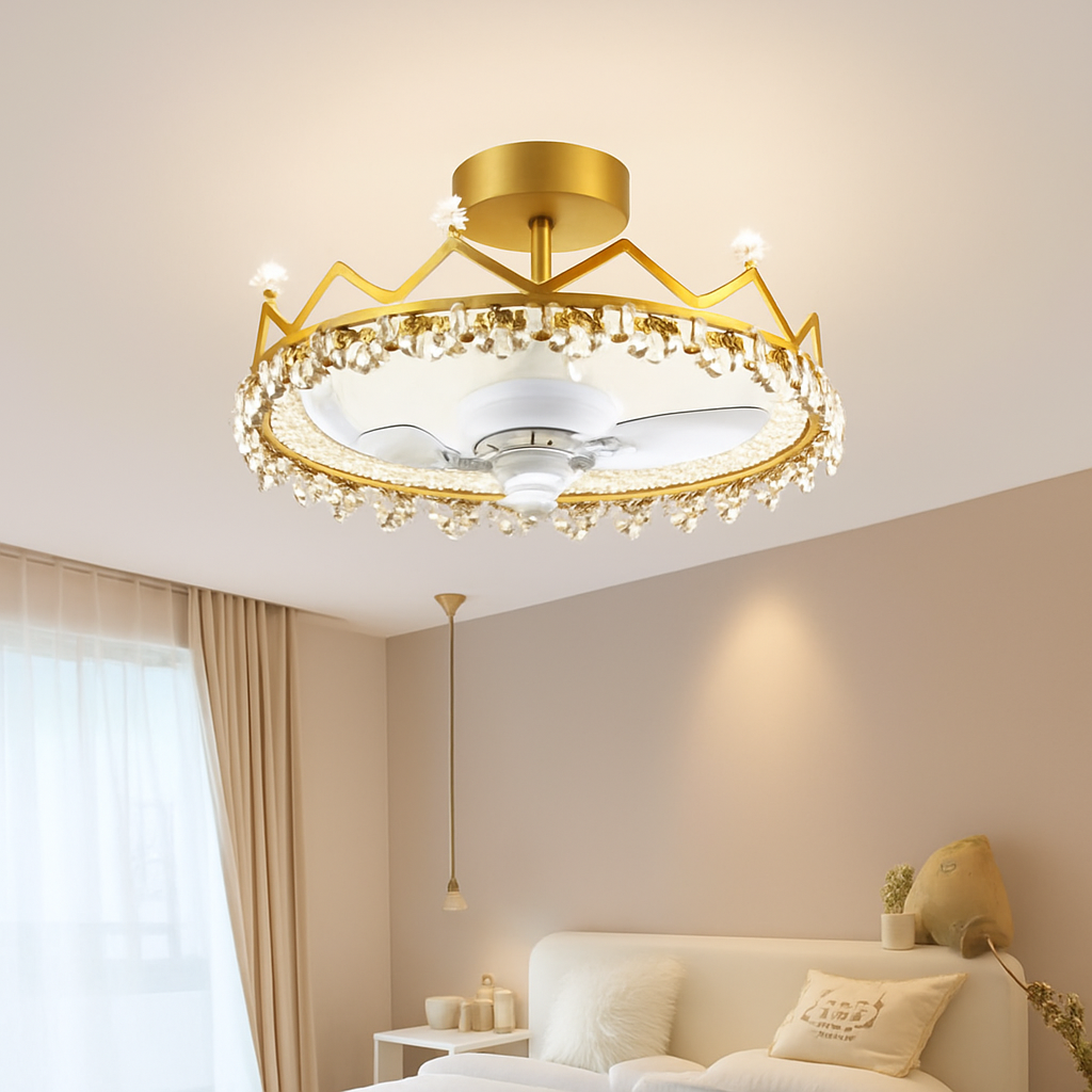 Modern LED ceiling fan with remote control and decorative lighting - vue 3 sur 9