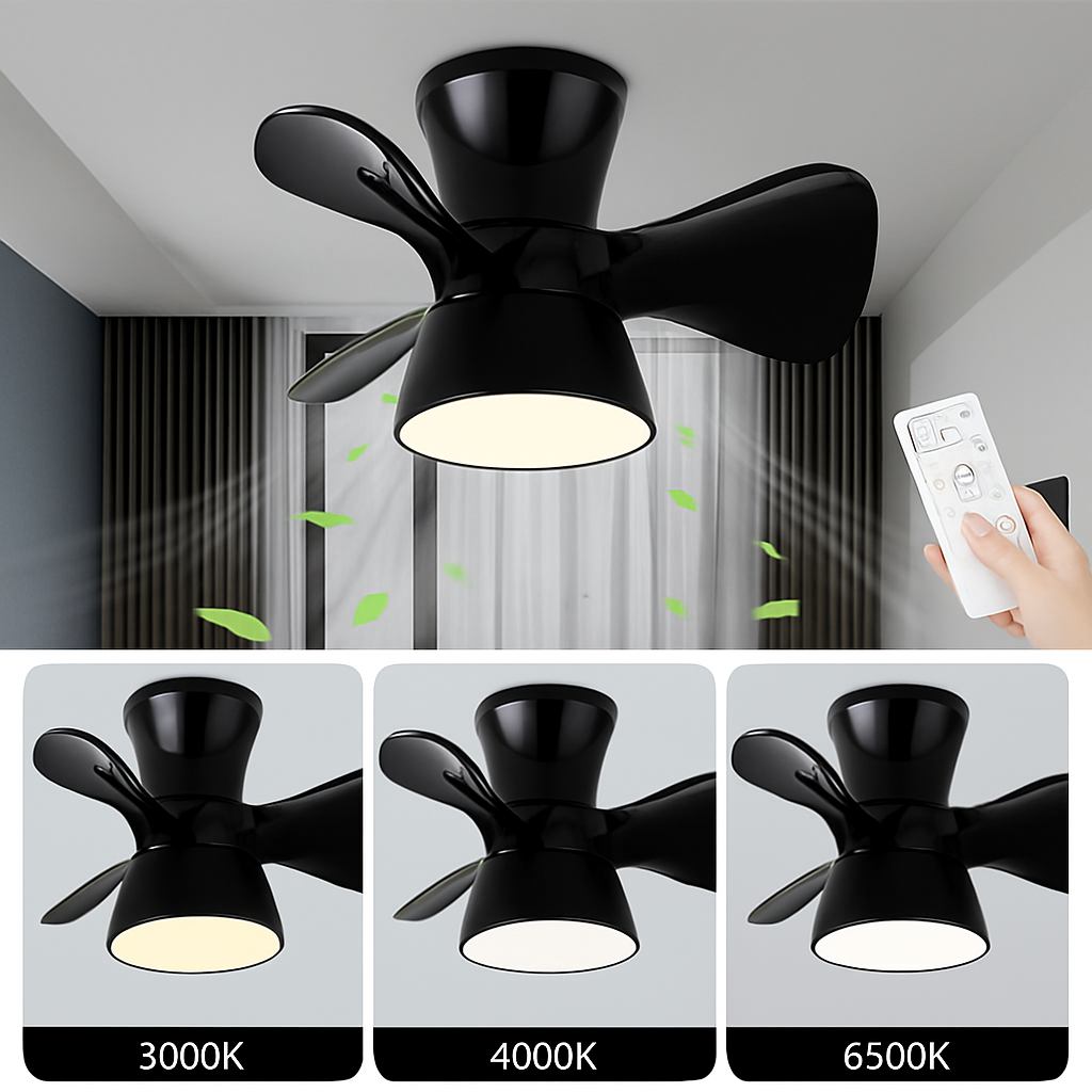 Illuminated ceiling fan with remote control and 6 speeds