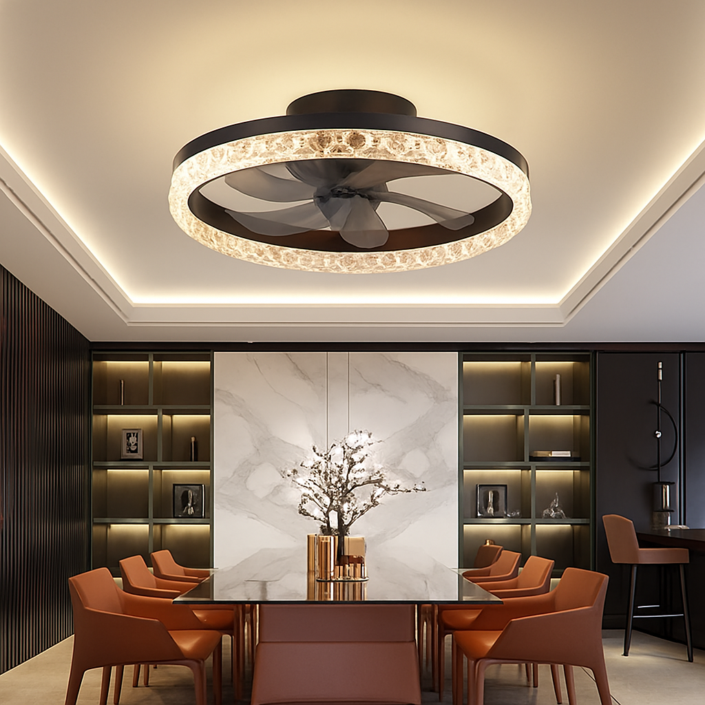 Silent ceiling fan with decorative LED light and remote control