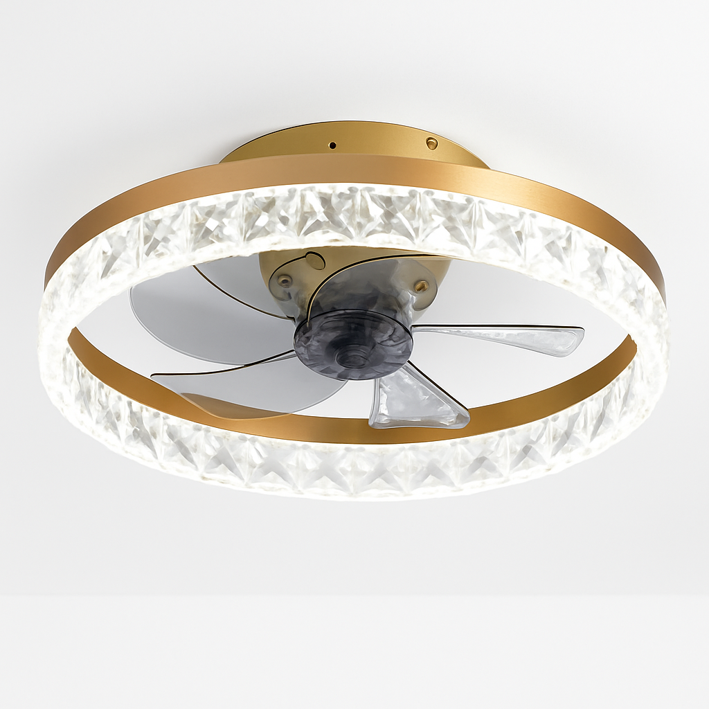 Minimalist ceiling fan with crystal LED light and remote control