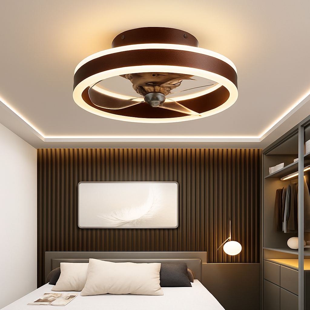 Minimalist ceiling fan with crystal LED light and remote control - vue 3 sur 16