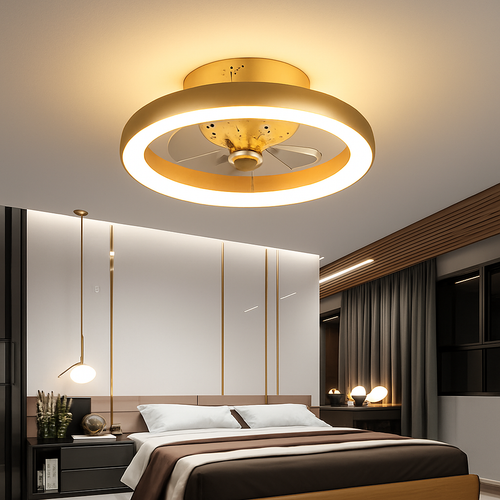 Minimalist ceiling fan with crystal LED light and remote control - vue 5 sur 16