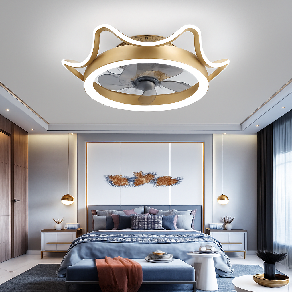 Minimalist ceiling fan with crystal LED light and remote control - vue 7 sur 16