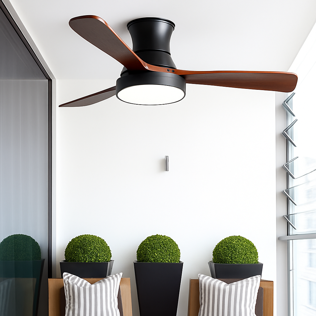 Modern ceiling fan with designer light for indoor use - vue 4 sur 14