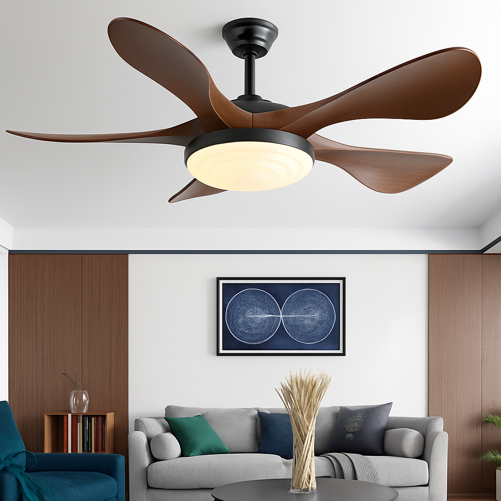 Modern ceiling fan with light, strong airflow and silent operation