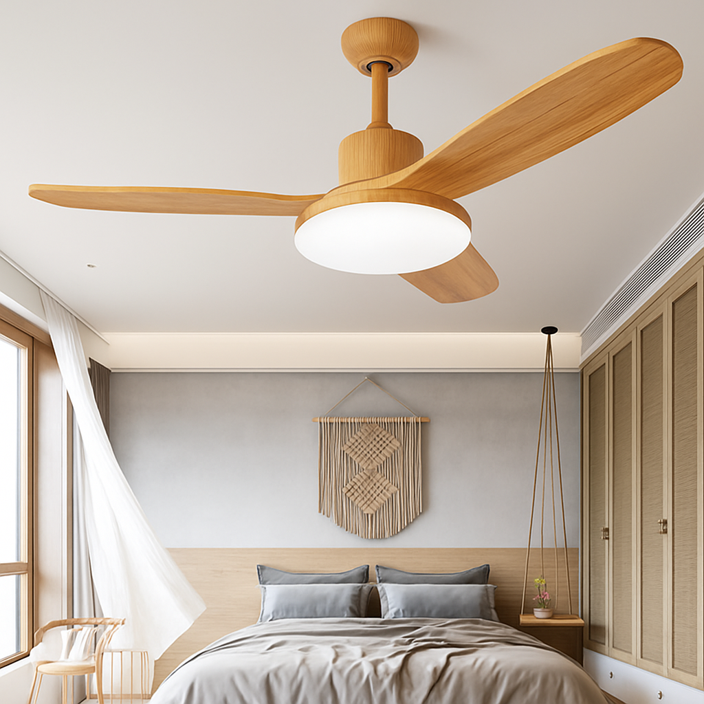 Modern ceiling fan with light, remote control and adjustable LED