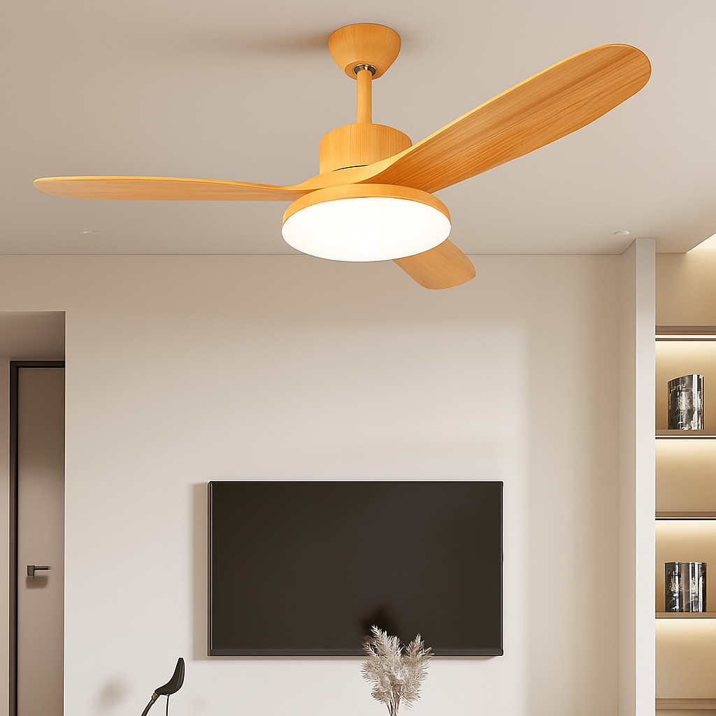 Modern ceiling fan with light, remote control and adjustable LED