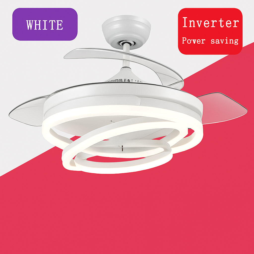 Modern ceiling fan with LED lights and rechargeable remote control