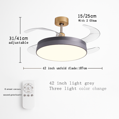 ventilateur de plafond moderne 	 avec lumières led télécommande rechargeable - vue 11 sur 15