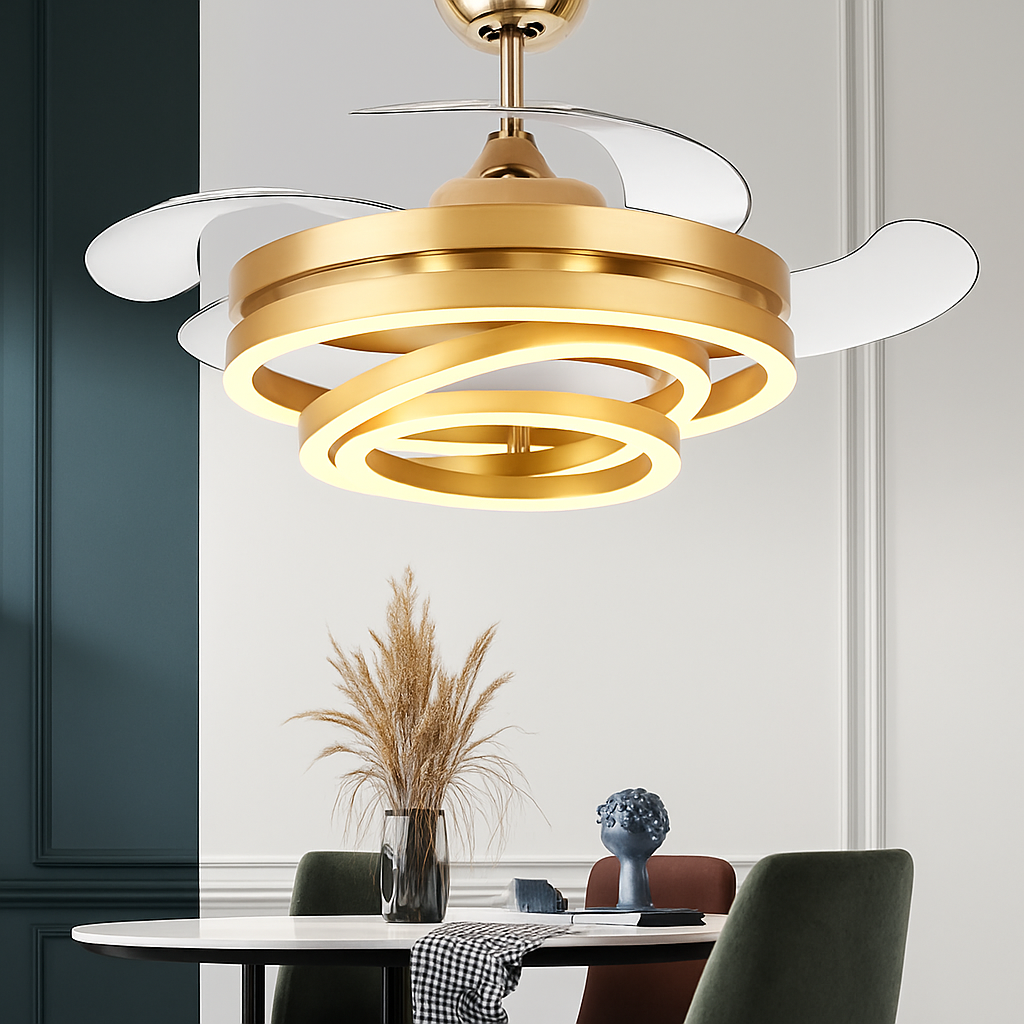 ventilateur de plafond moderne 	 avec lumières led télécommande rechargeable - vue 5 sur 15