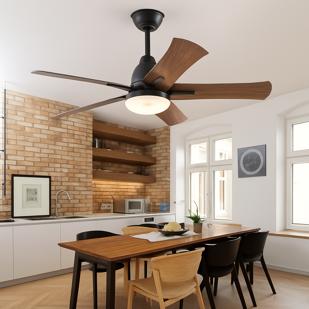 Modern wood ceiling fan with remote control and light