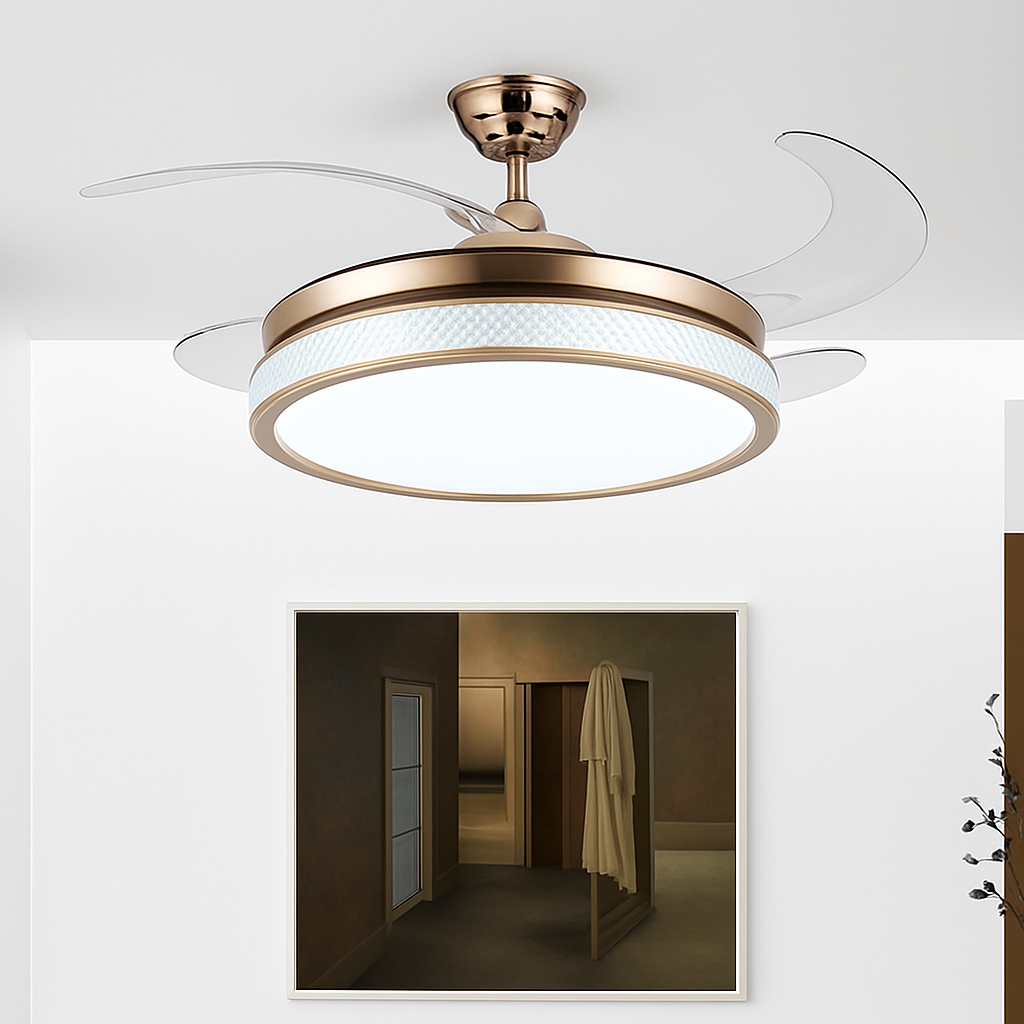 Modern smart LED ceiling fan with 4 retractable blades