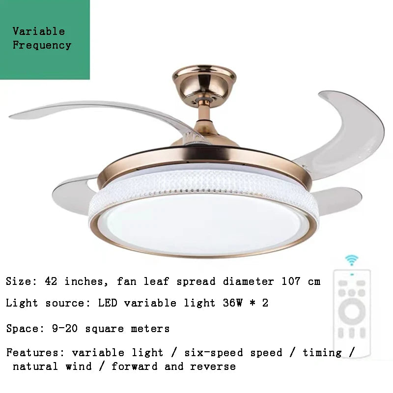 ventilateur de plafond moderne led intelligent avec 4 pales rétractables
