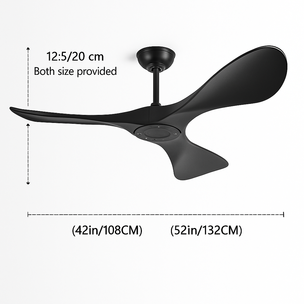 Modern three-blade ceiling fan with light and remote control