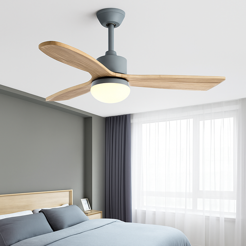ventilateur de plafond nordique à lumière télécommandée en bois et métal - vue 2 sur 12