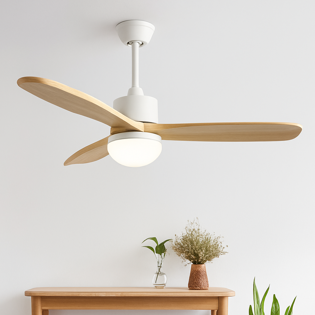 Nordic ceiling fan with remote control light in wood and metal