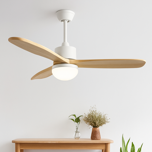 ventilateur de plafond nordique à lumière télécommandée en bois et métal - vue 3 sur 12