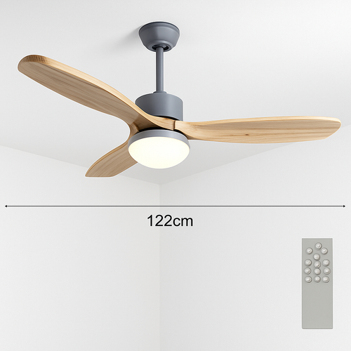 ventilateur de plafond nordique à lumière télécommandée en bois et métal - vue 12 sur 12