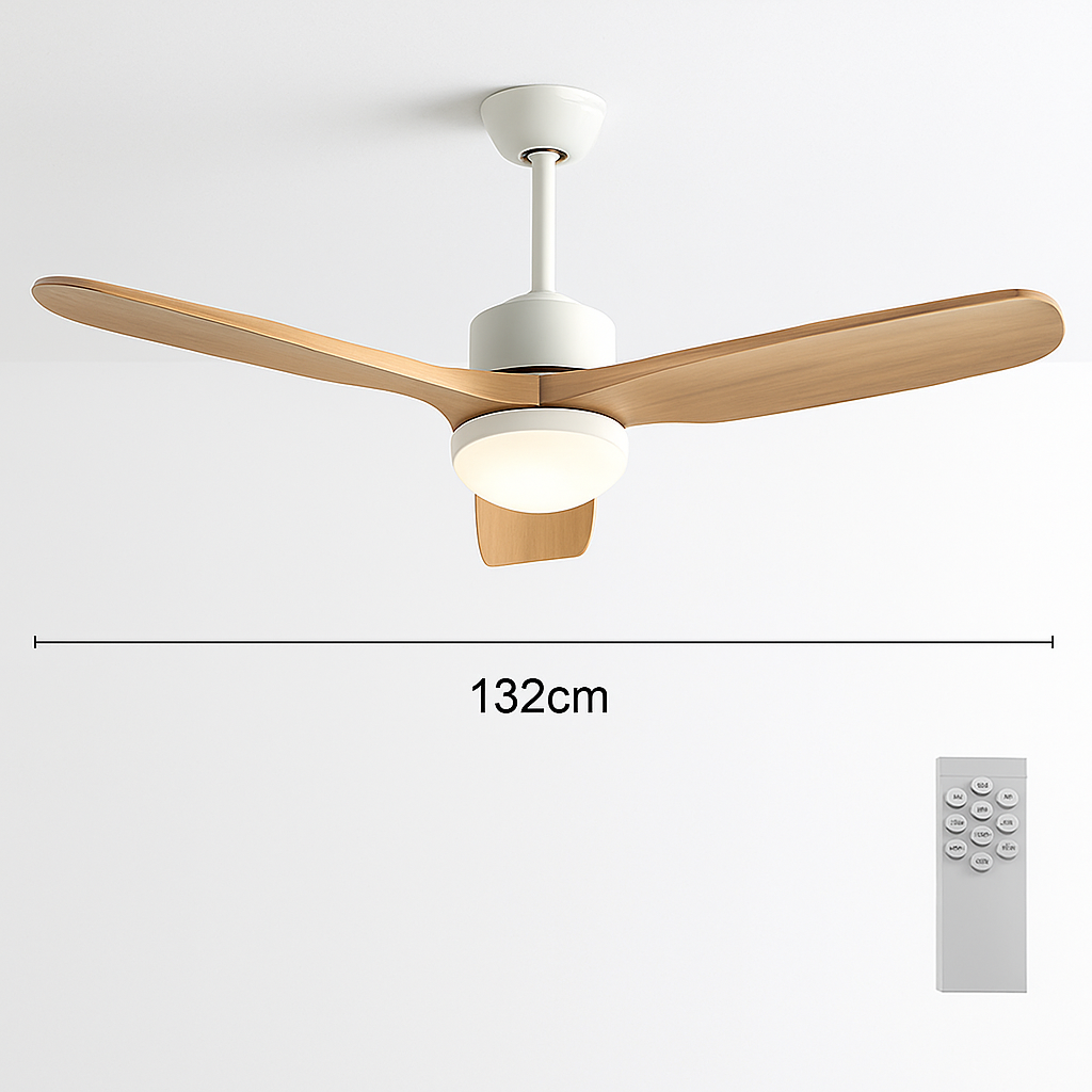 ventilateur de plafond nordique à lumière télécommandée en bois et métal - vue 12 sur 12