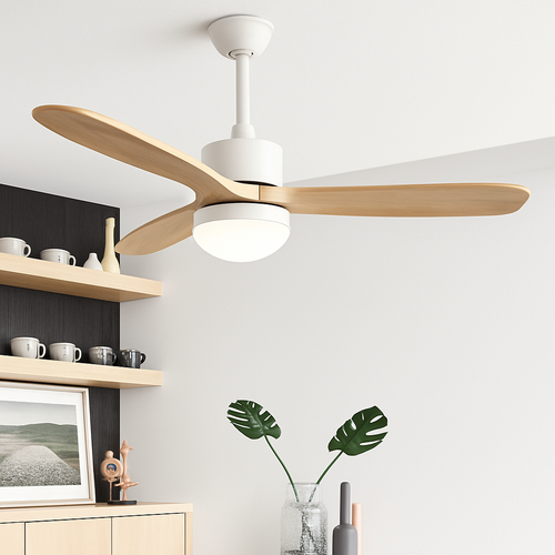 ventilateur de plafond nordique à lumière télécommandée en bois et métal - vue 4 sur 12