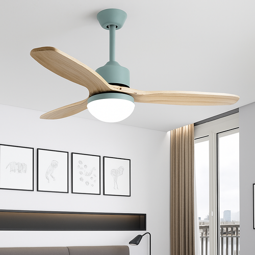 ventilateur de plafond nordique à lumière télécommandée en bois et métal - vue 5 sur 12