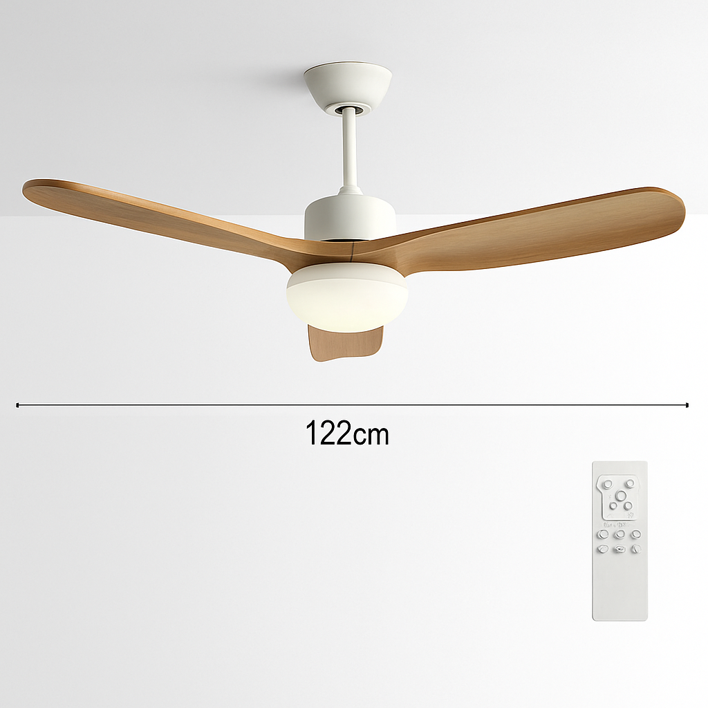 ventilateur de plafond nordique à lumière télécommandée en bois et métal - vue 8 sur 12
