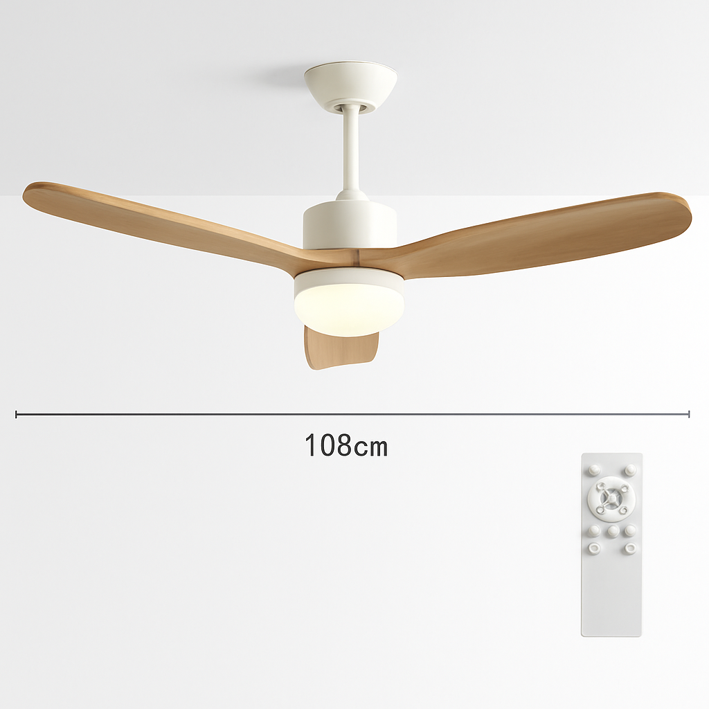 ventilateur de plafond nordique à lumière télécommandée en bois et métal - vue 9 sur 12