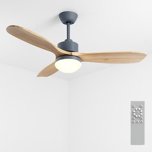 ventilateur de plafond nordique à lumière télécommandée en bois et métal - vue 11 sur 12