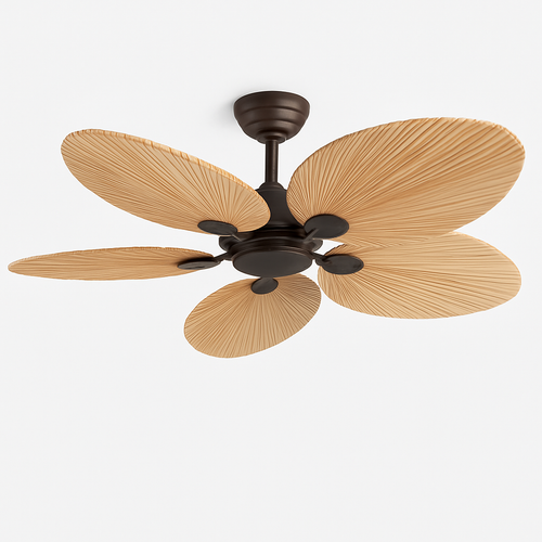 Ceiling fan without light with palm leaves and remote control for living room and bedroom - vue 3 sur 6