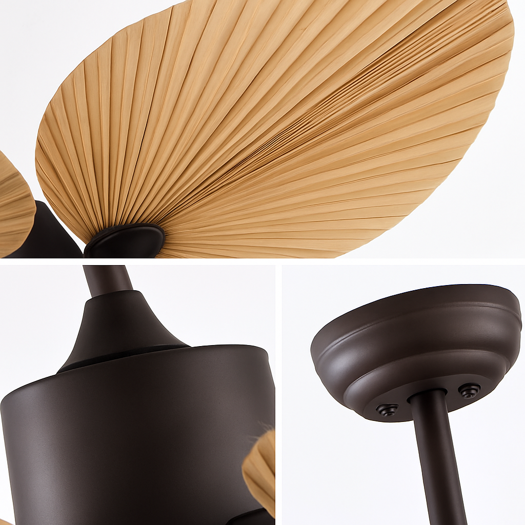 Ceiling fan without light with palm leaves and remote control for living room and bedroom - vue 6 sur 6