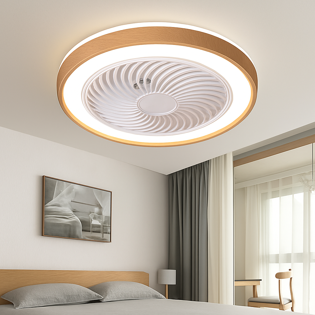 Modern electric wooden fan with remote control LED light