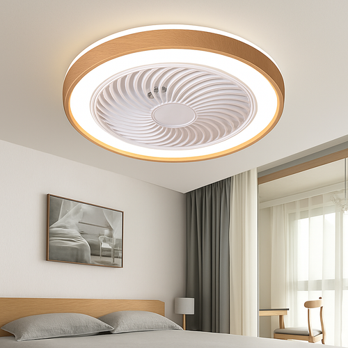 Modern electric wooden fan with remote control LED light - vue 3 sur 7