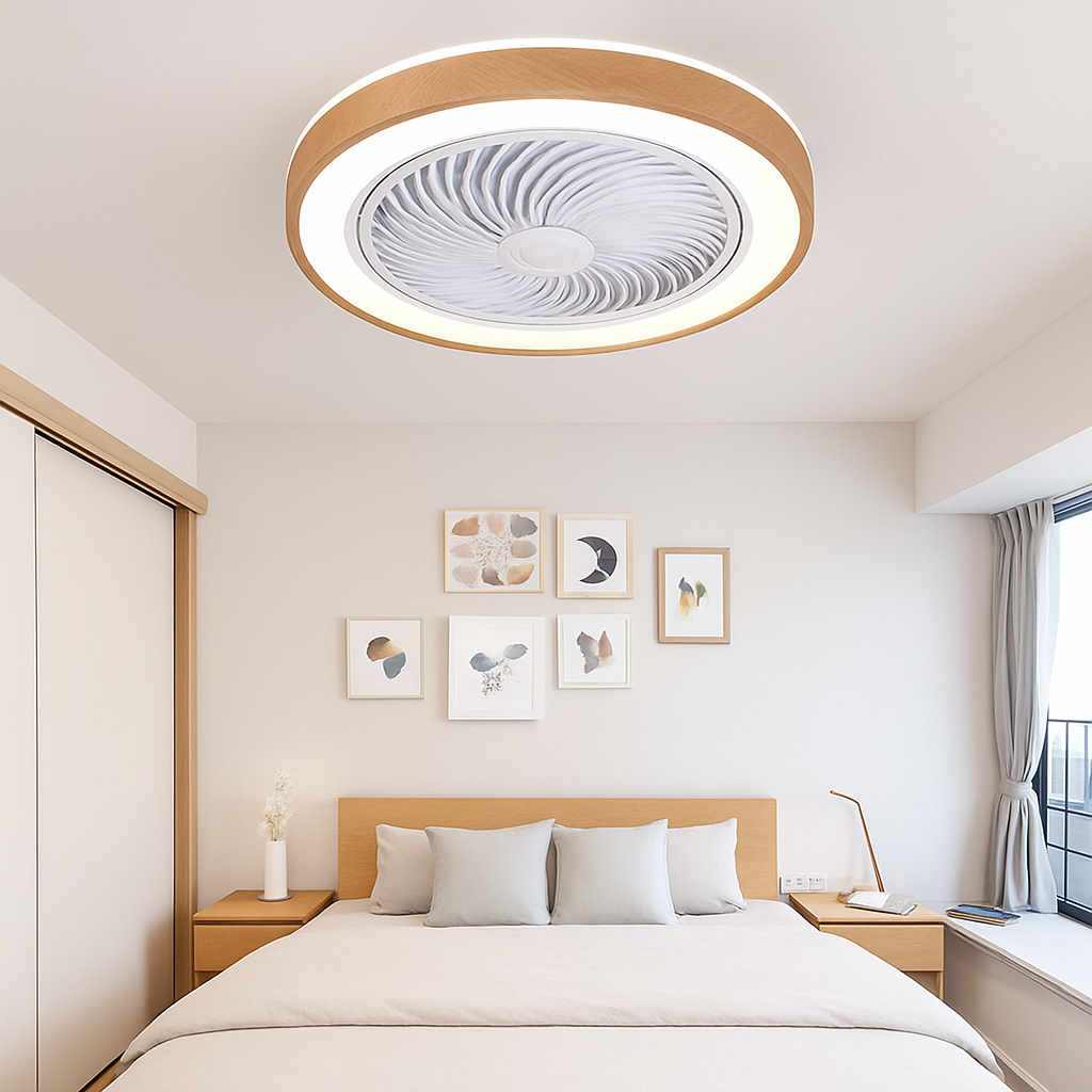 Modern electric wooden fan with remote control LED light - vue 3 sur 7