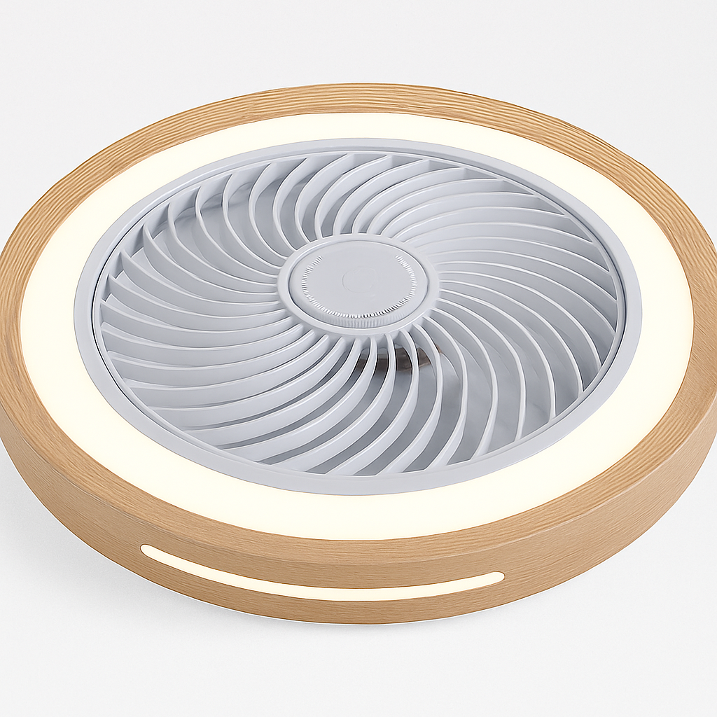 Modern electric wooden fan with remote control LED light - vue 6 sur 7