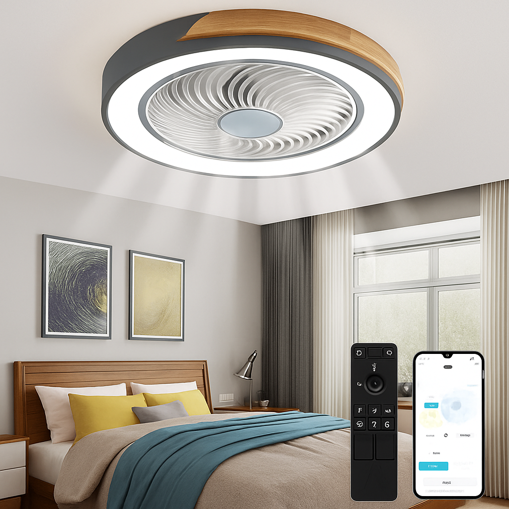 Modern ceiling fan for children with LED light and remote control