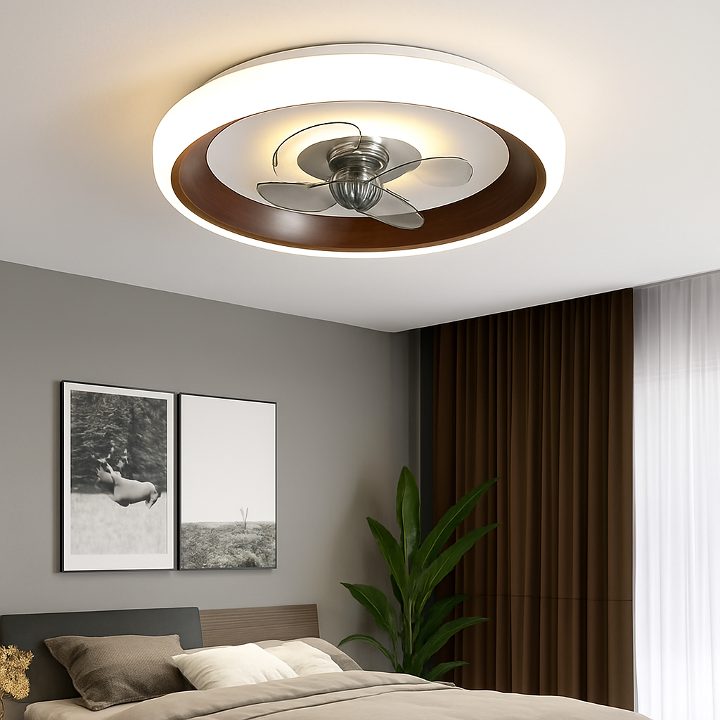 Silent ceiling fan with invisible blades and integrated lighting