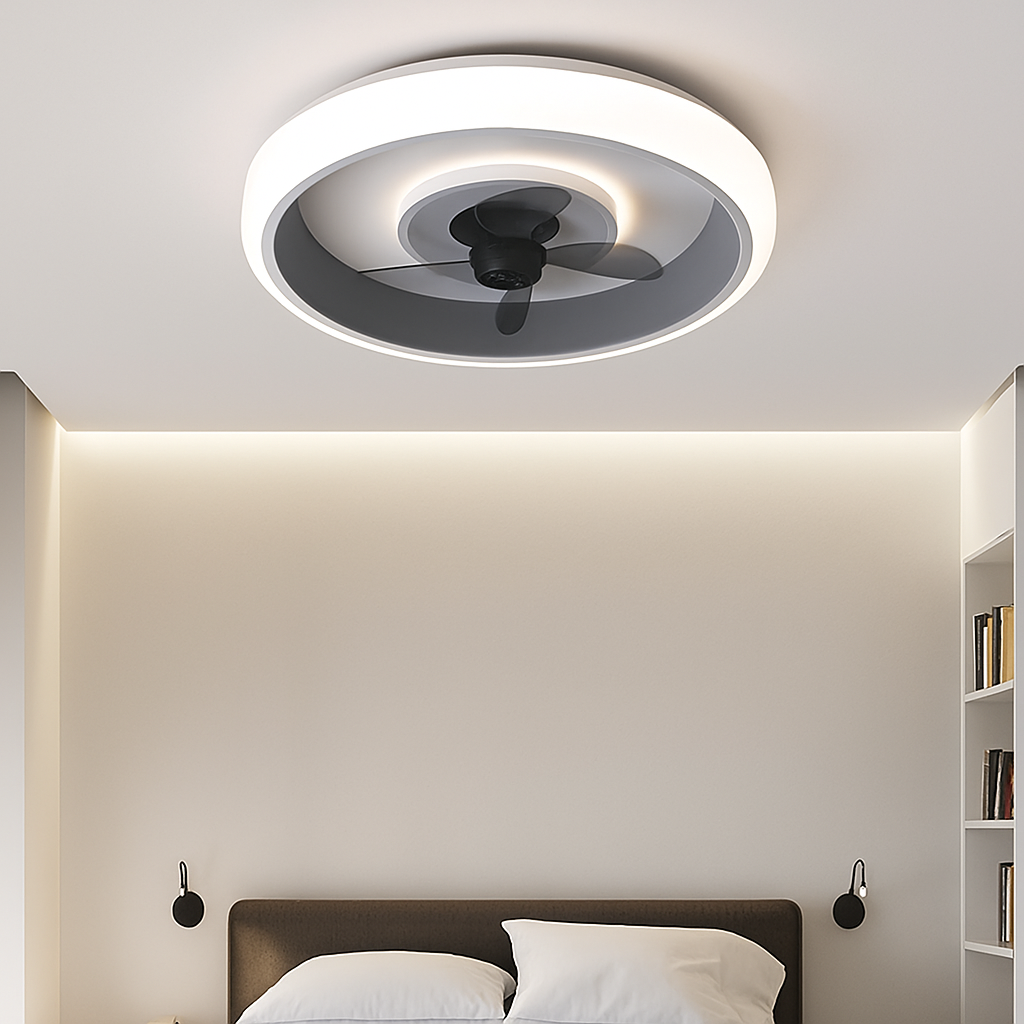 Silent ceiling fan with invisible blades and integrated lighting - vue 4 sur 12