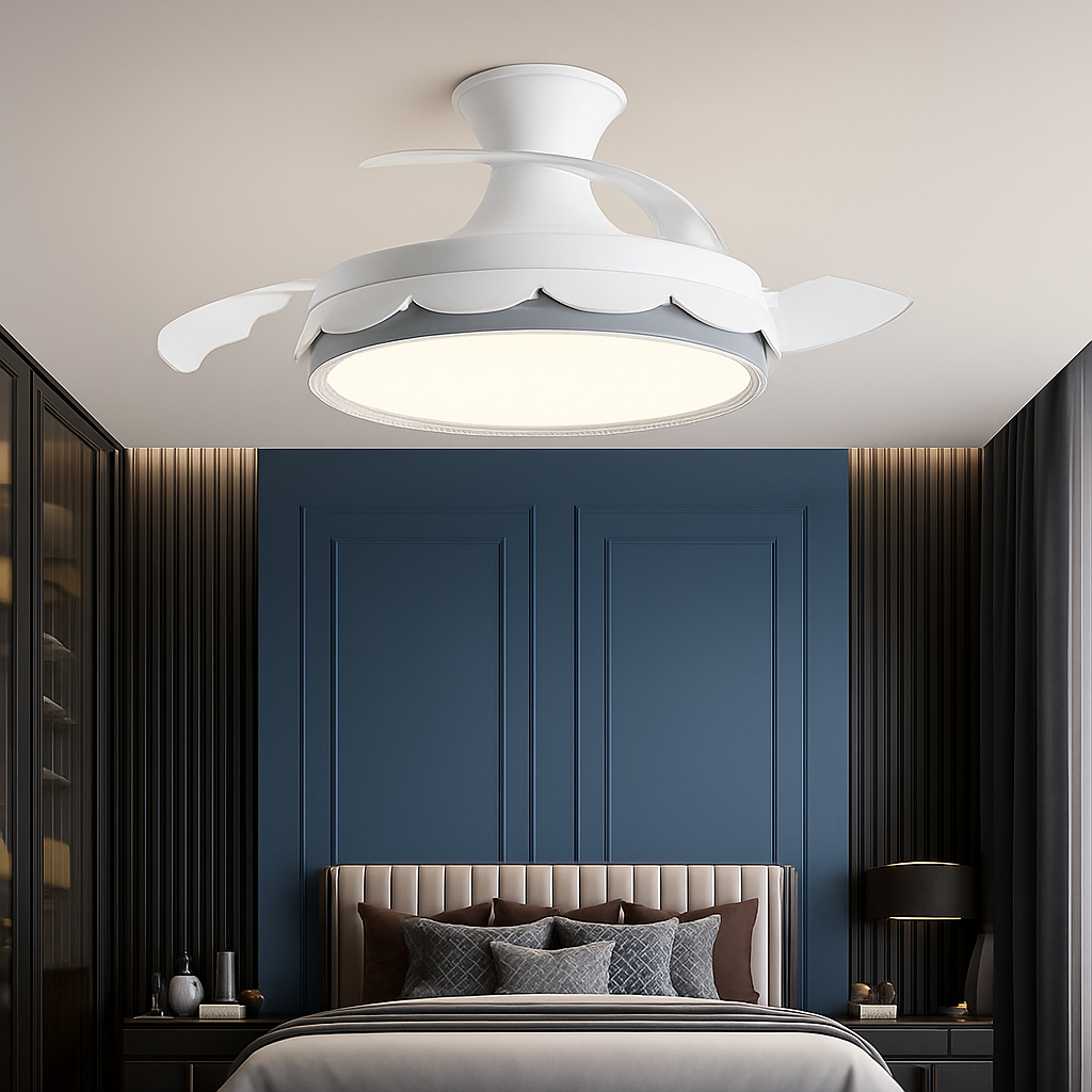Modern ceiling fans with integrated lighting and remote control, elegant design
