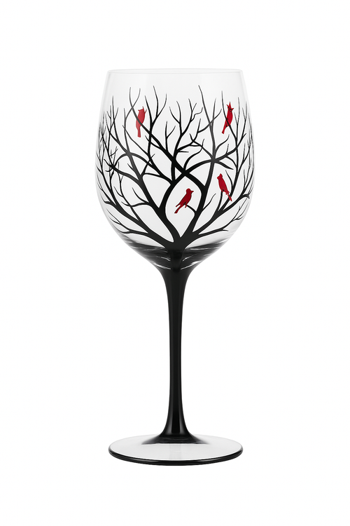 Verre à vin arbre quatre saisons peint main
