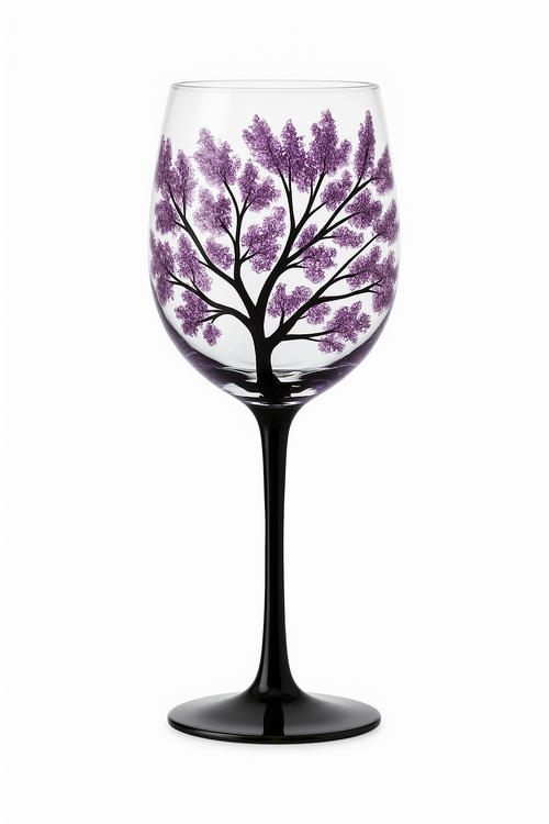 Verre à vin arbre quatre saisons peint main