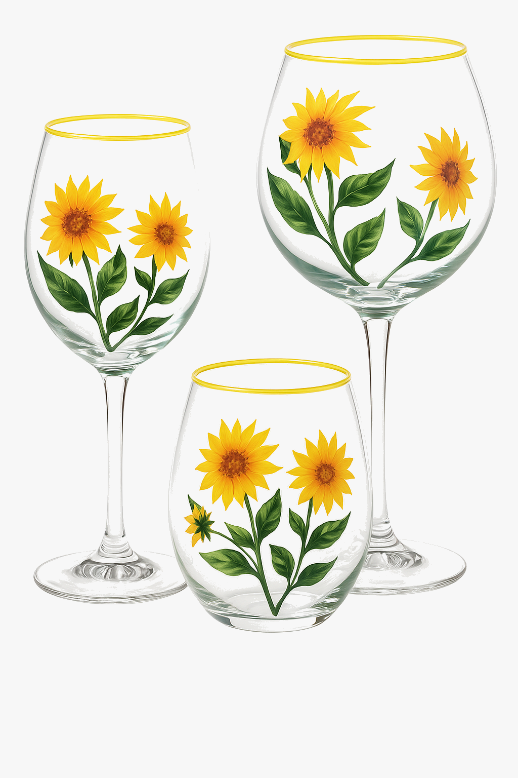 Verre a vin haut motifs floraux main trio