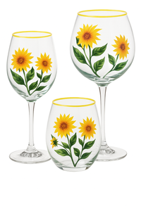 Verre a vin haut motifs floraux main trio