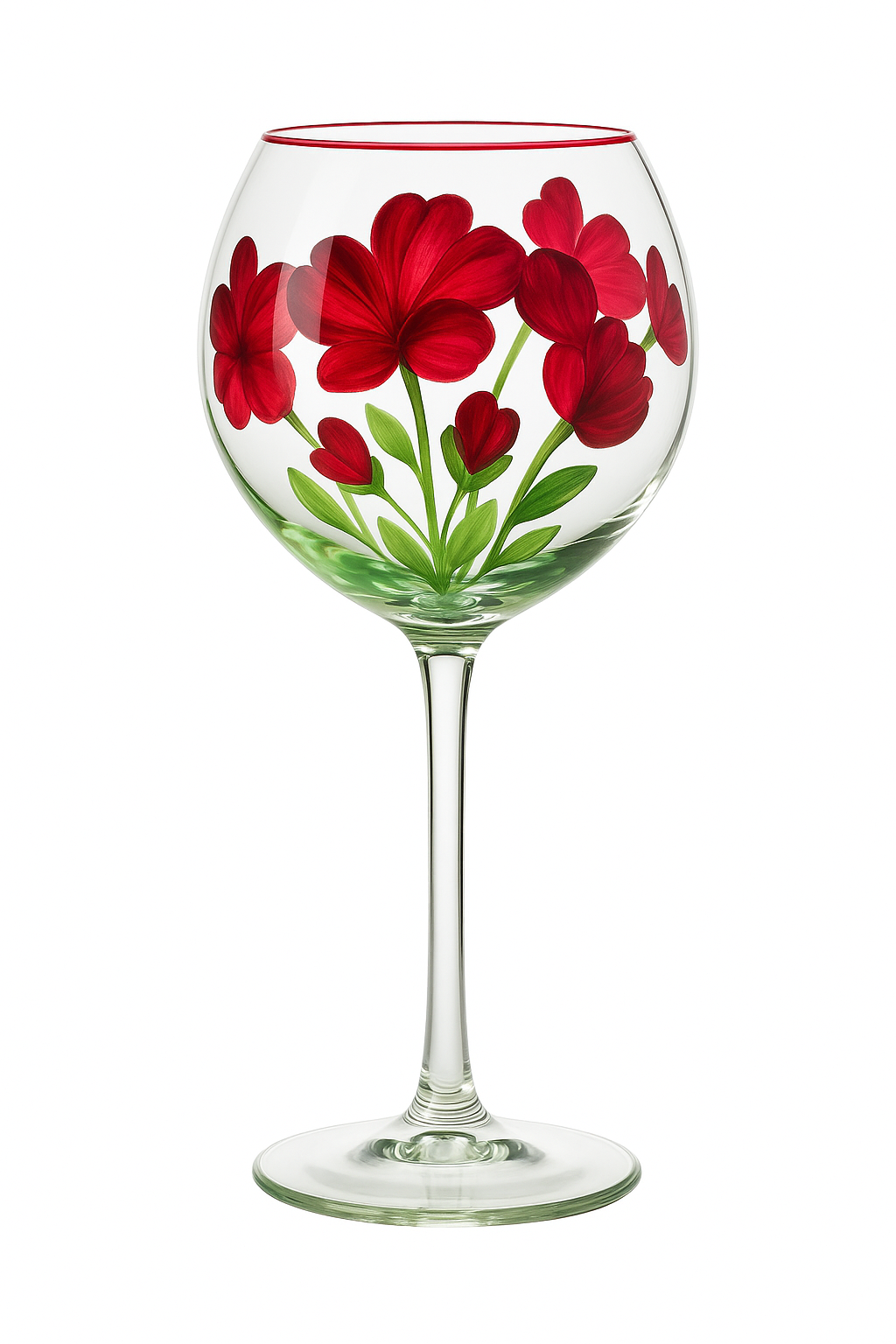 Verre a vin haut motifs floraux peints trois - vue 2 sur 2