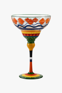 Verre cocktail margarita peint main motif flamant rayures