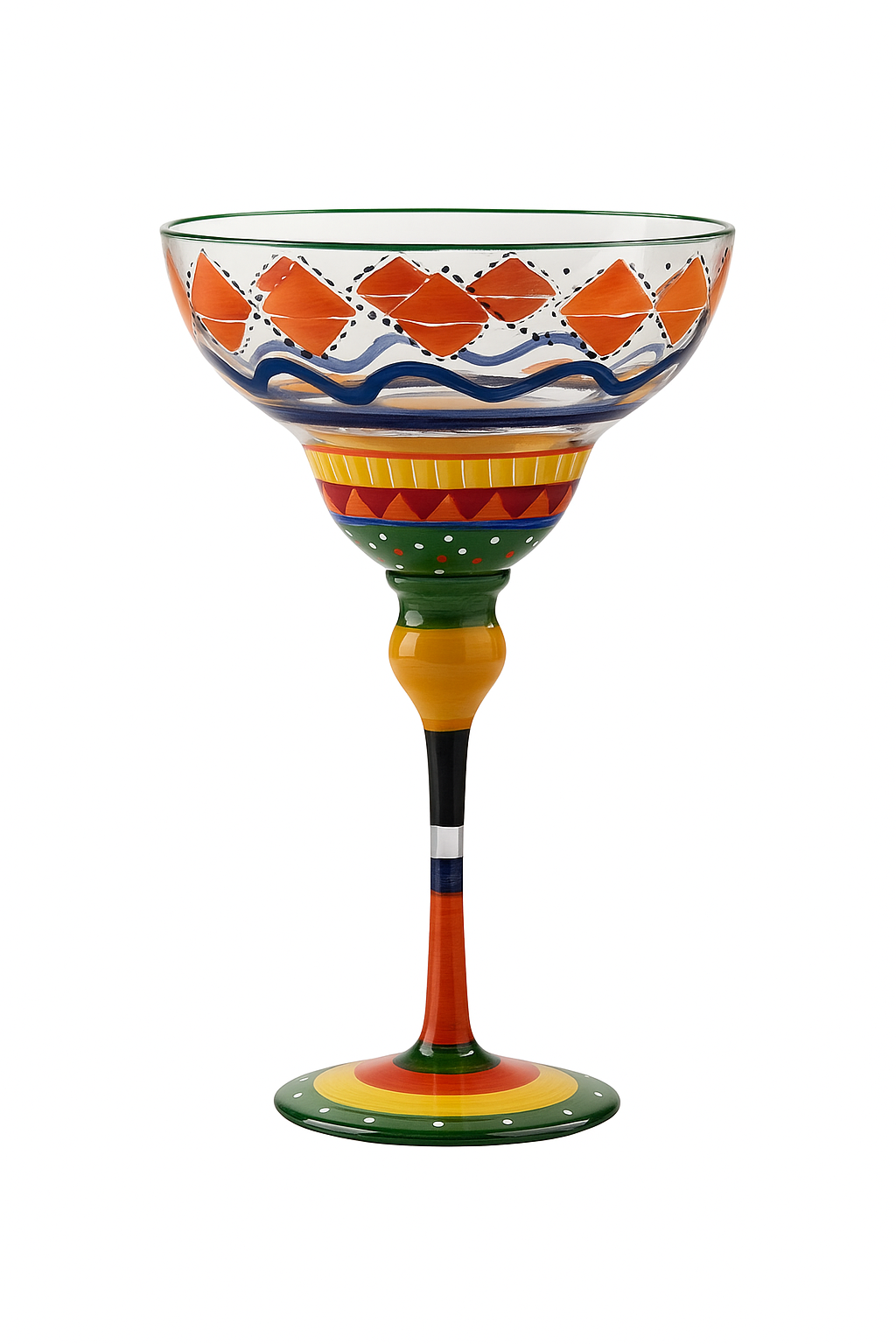 Verre cocktail margarita peint main motif flamant rayures