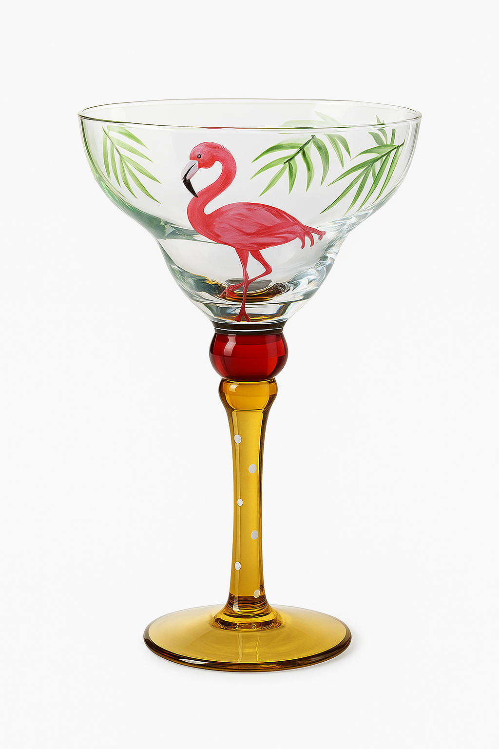 Verre cocktail margarita peint main motif flamant rayures - vue 2 sur 2