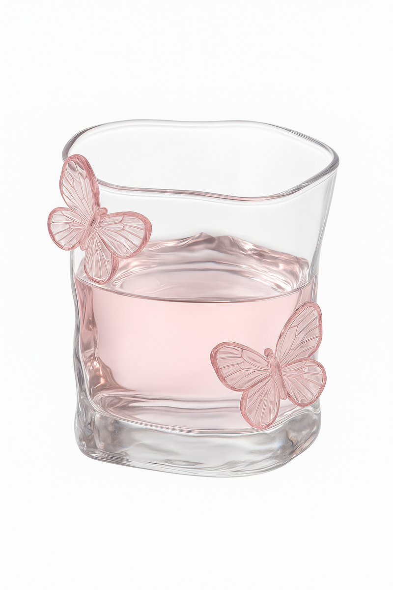 Verre irrégulier décor papillon 3d pour boissons table