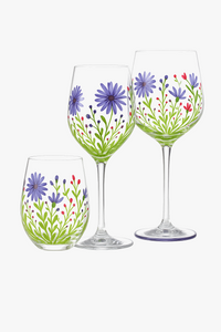 Verre à vin cristal peint main motif floral